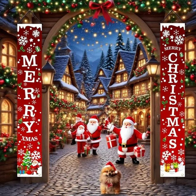 VIKAMA Weihnachts-Banner mit Schneeflocken-Motiv in Rot, Dekoration für die Eingangstür, B/T/H: 30 x 30 x 180 cm - Bild 1