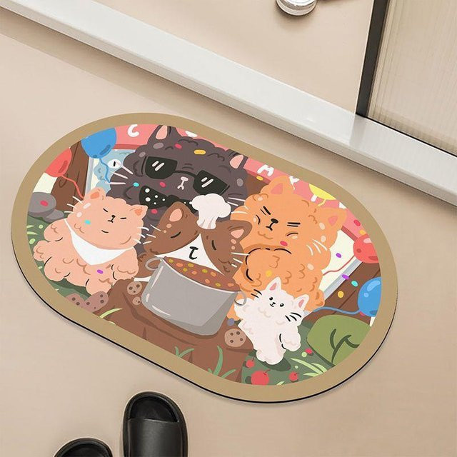 Saugfähige Kieselgur Bodenmatte mit niedlichem Cartoon-Tierdesign, rutschfest und schnelltrocknend, B/B: 40 x 60 cm, Mehrfarbig - Bild 1