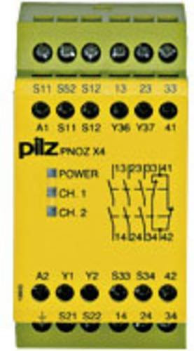 Pilz Sicherheitsschaltgerät PNOZ X4 230VAC 3n/o 1n/c Gelb B/T/H: 45 x 121 x 87 mm - Bild 1