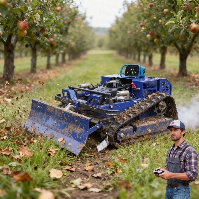 AIWEIYA Intelligenter Ferngesteuerter Landwirtschaftlicher Roboter-Rasenmäher mit 4-Takt-Benzinmotor, 2-in-1 Schneeschieber und Unkrautbekämpfer, Blau - Bild 1