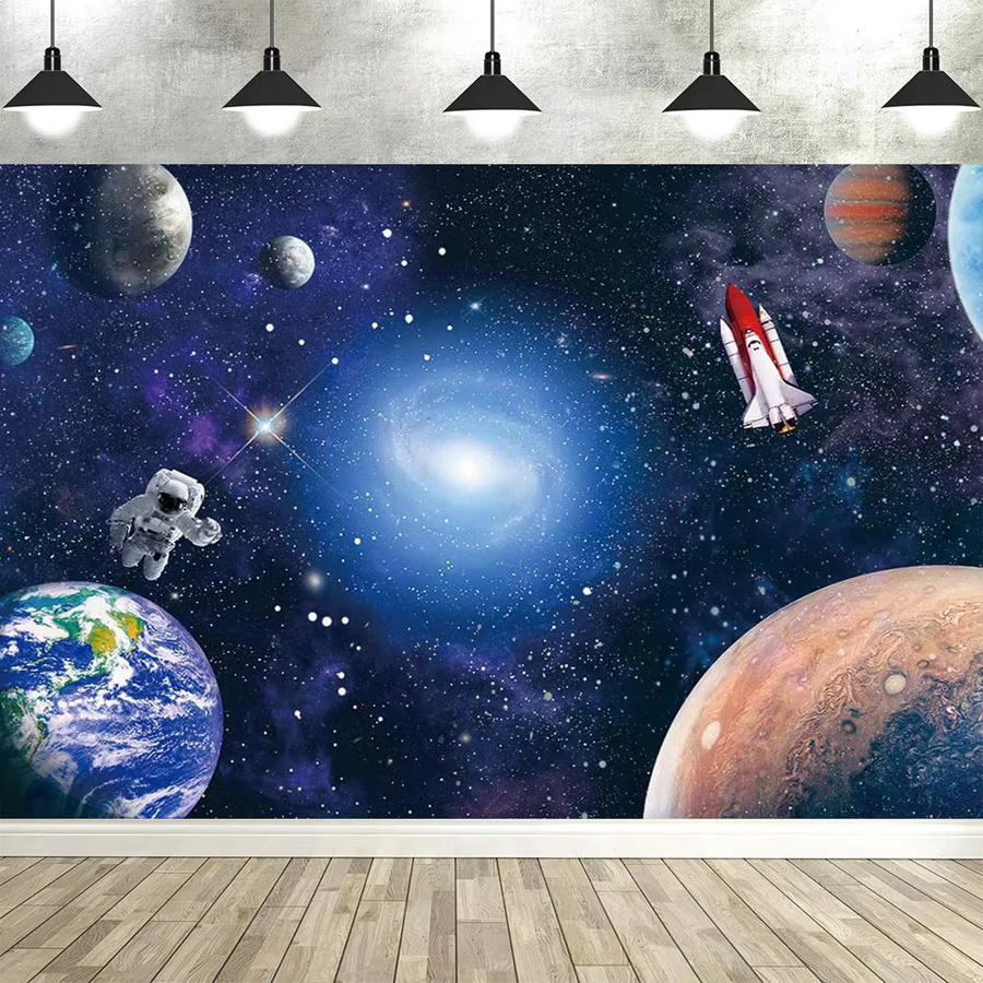 Dewprint Weltraum Fotografie Hintergrund mit Astronauten und Galaxy Motiv für Kinder Geburtstagsdekoration, Mehrfarbig - Bild 2