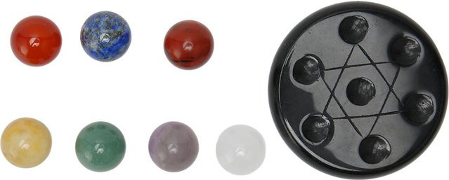 7-teiliges Chakra-Steine-Set mit Obsidian-Basis von OutsideWorld in Grau und Mehrfarbig - Bild 1
