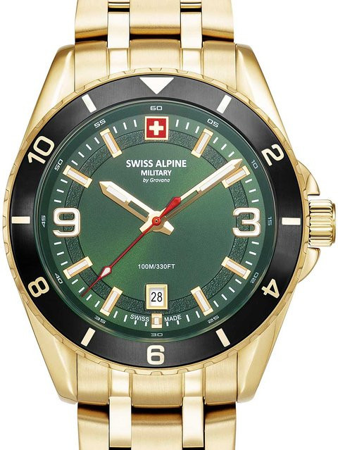 Swiss Alpine Military Herrenuhr, Quarz, Edelstahl, grün, 42 mm, 10 ATM - Bild 1