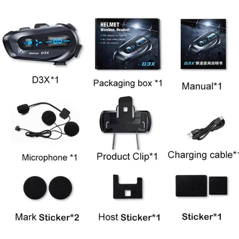 KEBETEME Motorrad Helm Intercom Headset V5.4 mit Bluetooth, 600m Reichweite, Wasserdicht, Musik Teilen und Sprachassistent, Farbe: Schwarz - Bild 6