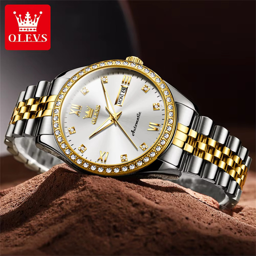 OLEVS Herrenuhr, Automatik, Edelstahl, Bicolor, Diamant, Herren - Bild 3