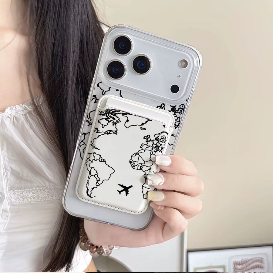 MagSafe Handyhülle mit Kartenhalter im Schwarz-Weißen Flugzeugrouten-Design für iPhone 12 bis iPhone 17 Pro Max Plus - Bild 2