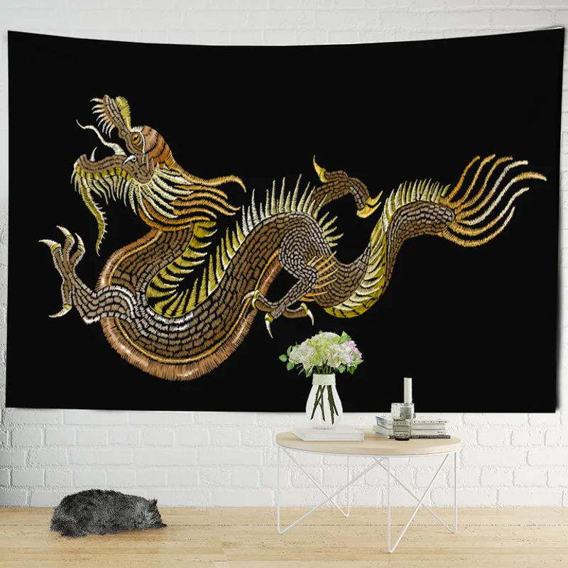 Wandteppich mit chinesischem Drachentotem im Bohemian Stil von Super Six, Farbe Schwarz, B/H: 95 x 70 cm - Bild 1