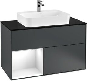 V&B Waschtischunterschrank Finion 100 mit LED-Beleuchtung und Regalfach, Wandmontage, Lackiert - Bild 1