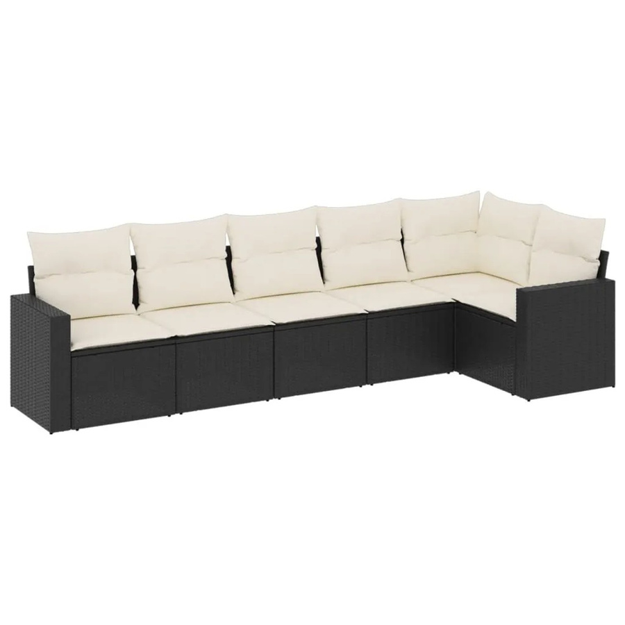 vidaXL 6-teilige Garten-Sofagarnitur in L-Form aus Poly-Rattan und pulverbeschichtetem Stahl in Schwarz mit cremeweißen Kissen - Bild 2
