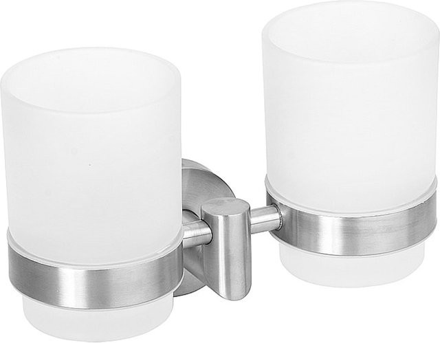 Brillantbad BEO Doppelglashalter aus Edelstahl matt in Silber und Weiß, B/H/T: 17,5 x 11,8 x 9,0 cm - Bild 1