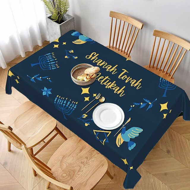 Rechteckige Tischdecke Shana Tova von JMG Household Supplies mit Jüdischem Hexagramm für Rosch Haschana, Blau, B/T: 90 x 140 cm - Bild 1