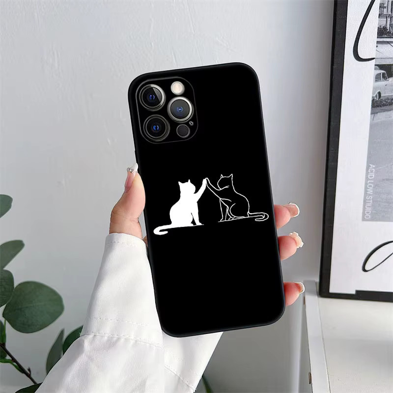 Black Cat Line Handyhülle aus TPU Soft Cover für iPhone 11 12 13 14 15 16 Pro Max und weitere Modelle in Schwarz - Bild 3