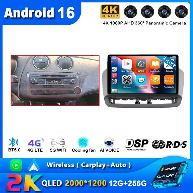 TIEYEZ Android 16 QLED Multimedia-Autoradio für Seat Ibiza 2012-2015 mit 12GB RAM, 256GB Speicher, Touchscreen, 5G WIFI, Bluetooth und GPS-Navigation in Schwarz - Bild 1