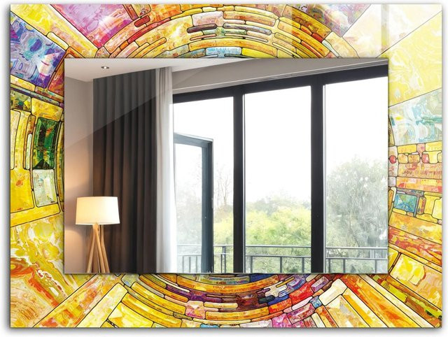 Tulup Wandspiegel mit abstraktem Mosaik-Druck in Multicolour und Gelb, Rechteckig, B: 80 cm, H: 60 cm - Bild 1