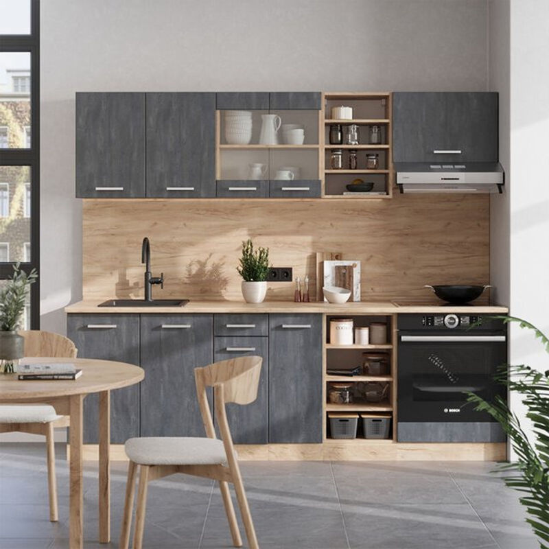 Vicco Küchenzeile R-Line in Schwarz Beton und Eiche mit Arbeitsplatte, Breite: 240 cm - Bild 2