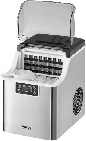 VEVOR Tisch-Eismaschine in Silber mit Selbstreinigungsfunktion, tragbarer Eiswürfelbereiter aus Edelstahl mit 3 Eisgrößen, Eisschaufel und Korb für Küche, Büro und Party - Bild 1
