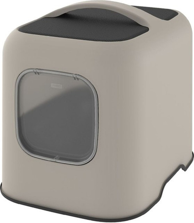 Rotho Biala Katzentoilette mit Haube und Schaufel aus recyceltem Kunststoff, Cappuccino/Anthrazit, B/T/H: 44,3 x 39,5 x 51 cm