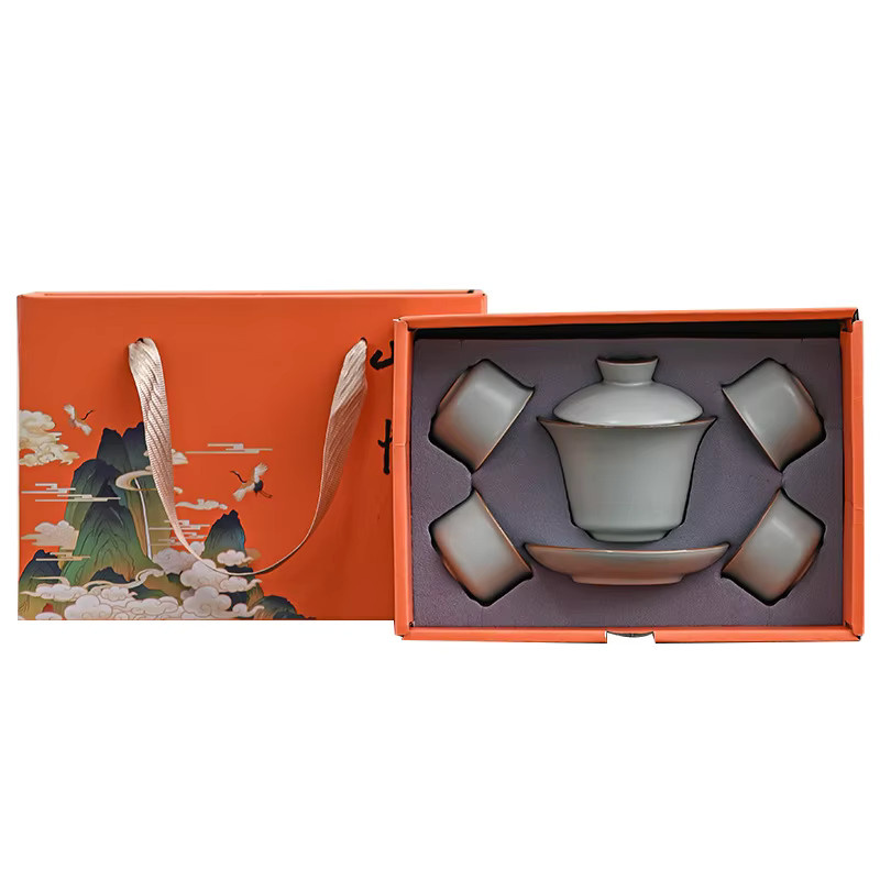 Chinesisches Gongfu Tee-Set aus Keramik mit Teekanne und Tassen inklusive Geschenkbox für deine Tee-Zeremonie zu Hause oder im Büro - Bild 5