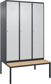 C+P Spind Classic PLUS Spind mit Sitzbank, 3 Abteile, B/T/H: 212 x 120 x 81,5 cm, Anthrazitgrau/Lichtgrau/Schwarzgrau, mit Zylinderschloss und 4 Garderobenhaken - Bild 1