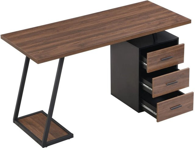 okwish Schreibtisch im Industrial Design mit 3 Schubladen, Schwarz/Braun, B: 135 cm, T: 58 cm, H: 75 cm - Bild 1