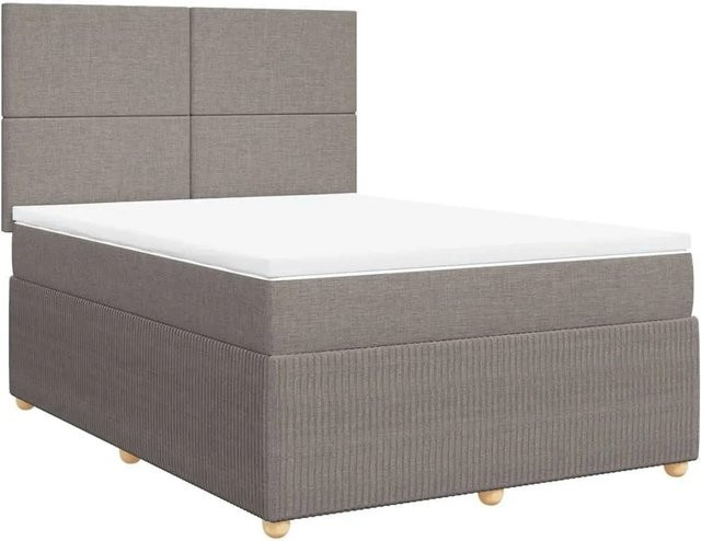 vidaXL Boxspringbett mit Matratze in Taupe, Hybridbett mit Taschenfederkern, USB-Anschluss und Unterbettbeleuchtung, B/T: 160 x 200 cm - Bild 1