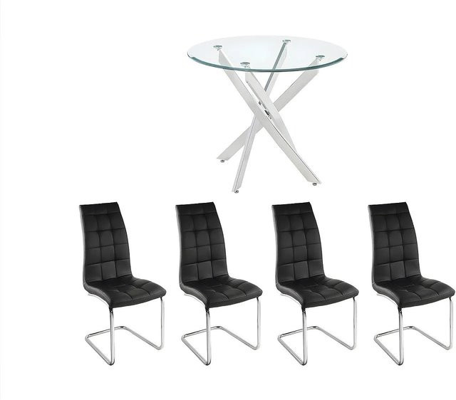Cosima Essgruppe mit Glastisch und 3 Stühlen in Transparent und Silberfarben, Breite: 90 cm - Bild 1