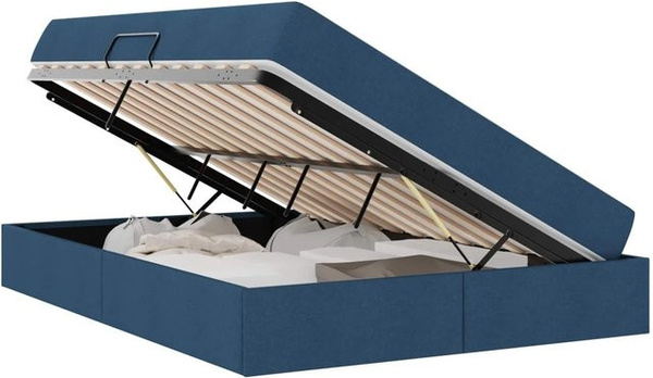 vidaXL Stauraumbett mit Matratze in Blau und Schwarz, modernes Polsterbett mit Lift-up-Funktion, B/T/H: 140 x 200 x 204 cm