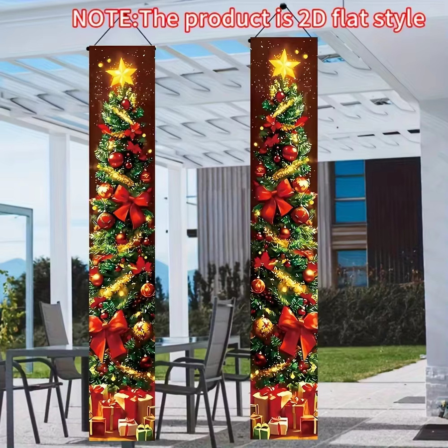 VIKAMA 2-teiliges Woven-Weihnachtsbaum-Haustür-Set, floraler Design-Türhänger für Innen und Außen, Mehrfarbig, B/H: 30 x 180 cm - Bild 4