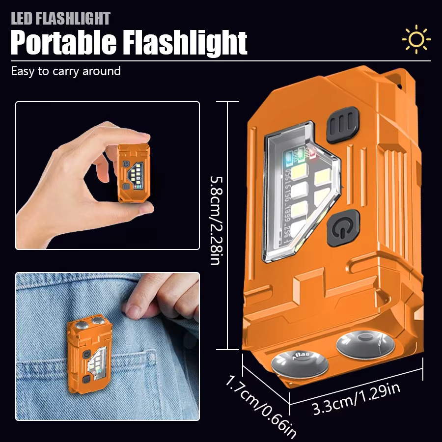 Heinast Mini-Schlüsselanhänger LED-Taschenlampe, wiederaufladbare EDC-Taschenlampe mit Magnet und Stiftclip in Orange - Bild 2