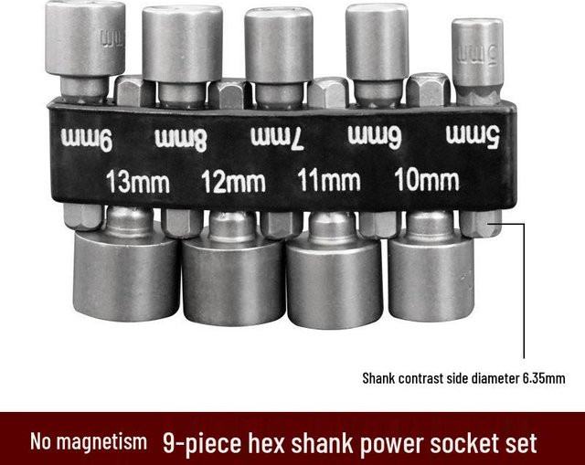 9-teiliges Sechskant-Bit-Set von HomeHarmony in Silber aus Stahl für elektrische Schlagschrauber und Autoreparaturen - Bild 1