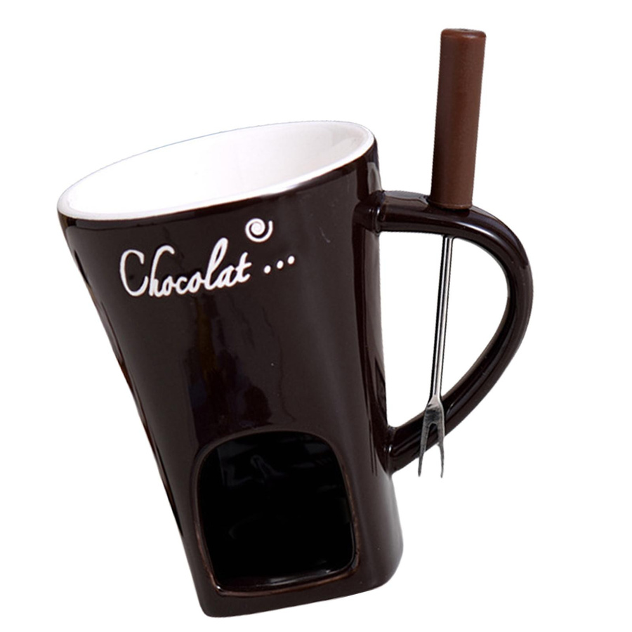 Eleganter Fondue-Becher für Schokolade, Karamell und Tapas mit Teelichthalter in Braun - Bild 3