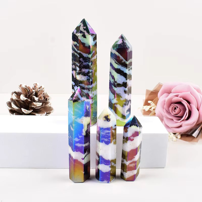 RYCRYSTAL Aura Zebra-Stein Obelisk Sechseckiger Kristallturm mehrfarbig - Bild 2