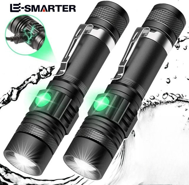 ESMARTER Taktische LED-Taschenlampe aus Aluminiumlegierung, Wasserdicht und USB-aufladbar, Schwarz - Bild 1