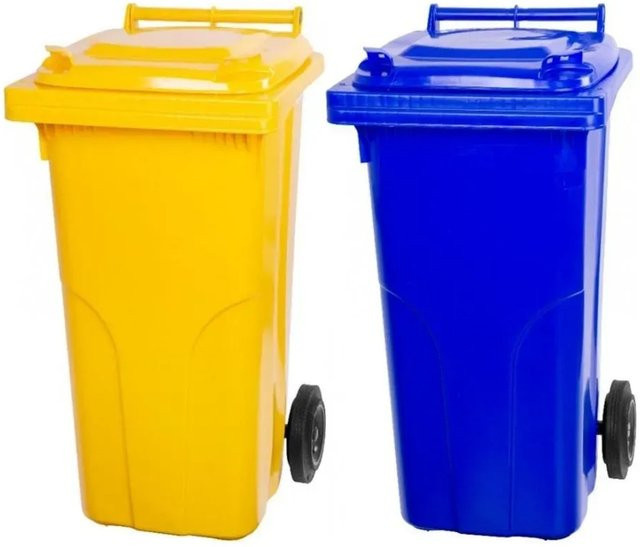 PROREGAL SuperSparSet 2x 2-Rad-Mülltonne aus HDPE-Kunststoff, 120 Liter, Gelb und Blau - Bild 1