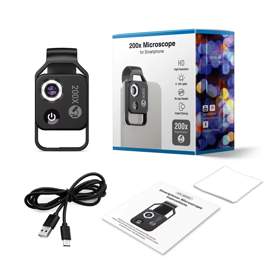 Apexel 200x Mini-Mikro-Makro-Objektiv mit CPL-Filter und LED-Licht in Schwarz für iPhone 15 14 13 und Samsung Smartphones - Bild 6