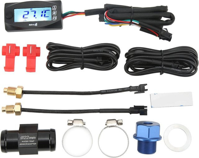 DIYelecs 4-in-1 Digitalanzeige mit LCD für Motorrad zur Messung von Wasser, Öl, Temperatur, Zeit und Spannung, DC12V, Schwarz, Gewinde M20*1.0 - Bild 1