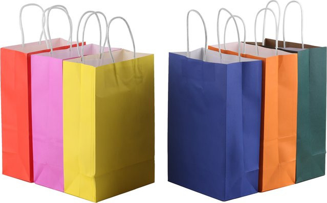 Bunte Kraftpapiertüten mit Griffen für Geschenke und Einkäufe, Mehrfarbig - Bild 1