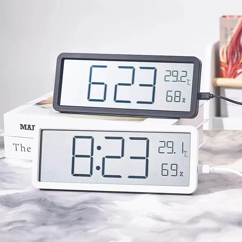 WOKLOK Digitale LCD-Wanduhr in Schwarz mit Temperatur- und Luftfeuchtigkeitsanzeige, batteriebetrieben und minimalistischem Design - Bild 2