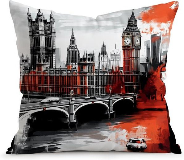 JMG Clothing London Street View Kissenbezug aus Polyester, Mehrfarbig, B/H: 45 x 45 cm - Bild 1