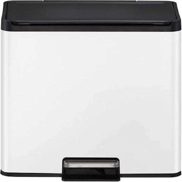PROREGAL Rechteckiger Treteimer aus gebürstetem Edelstahl mit Soft Close und Stay Open Deckel, Weiß, 30 Liter, H x B x T: 41,1 x 46,2 x 38,8 cm - Bild 1