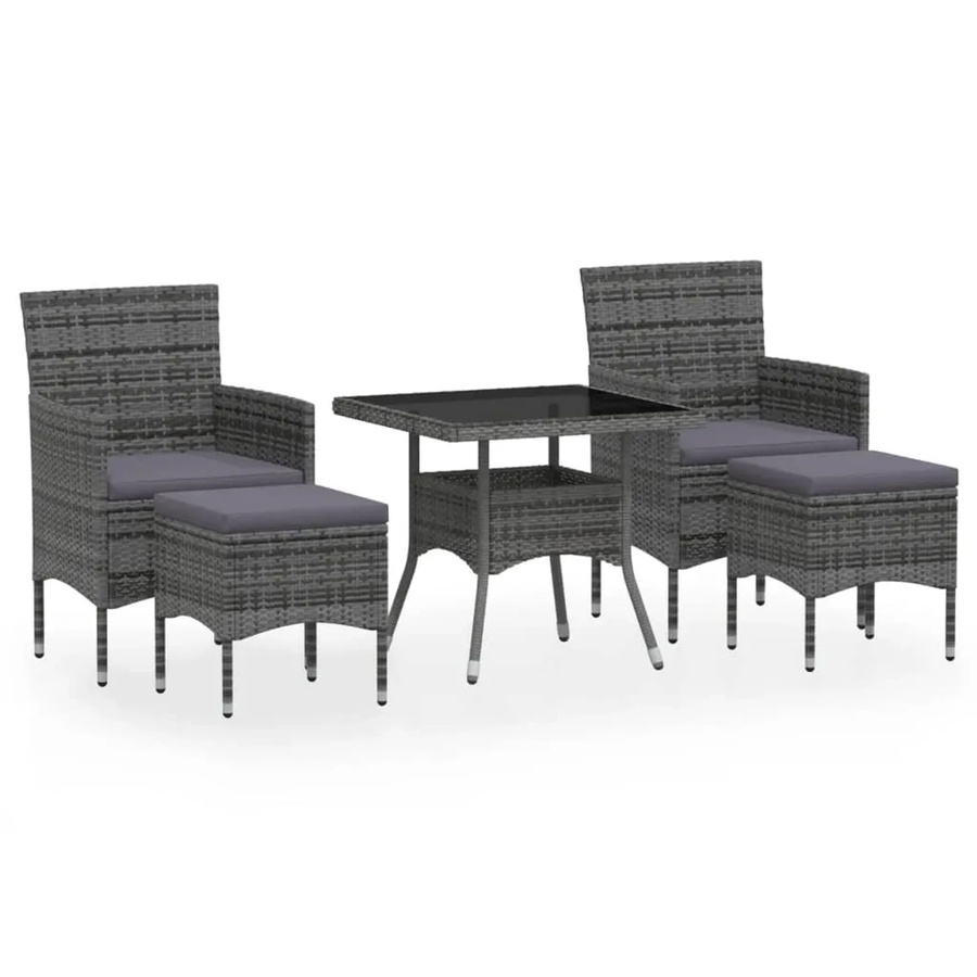vidaXL 5-tlg Garten-Essgruppe aus Poly Rattan und Hartglas in Grau - Bild 2