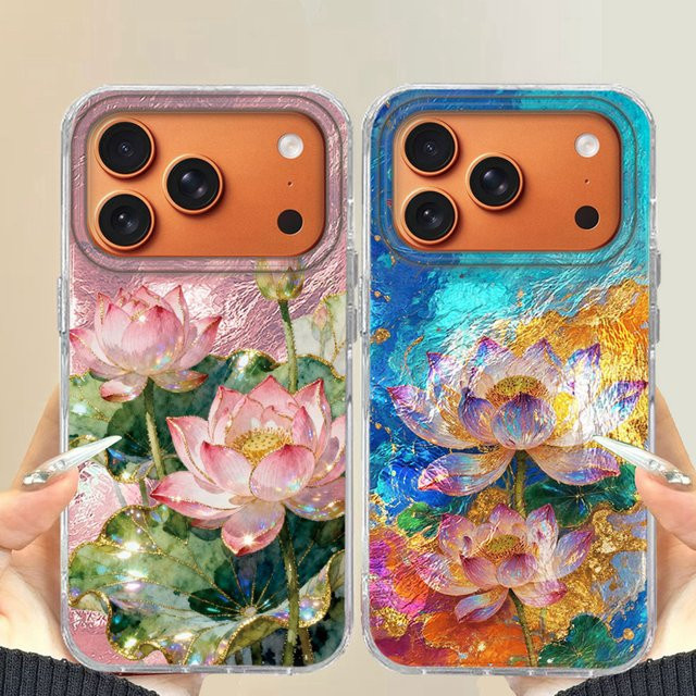 Luxuriöse Handyhülle mit Koreanischem Lotusblumen-Design für Apple iPhone (verschiedene Modelle), Mehrfarbig - Bild 1