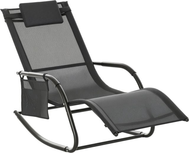 Outsunny Schaukelstuhl aus Metall mit Textilene-Bezug und Kissen in Schwarz, B/H/L: 62 x 88 x 150 cm - Bild 1