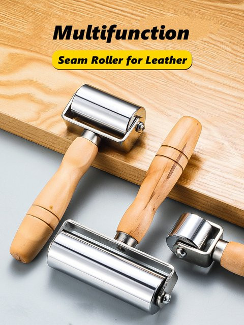 Lederpresskantenrolle mit Holzgriff und silberner Rolle für das Lederhandwerk - Bild 1