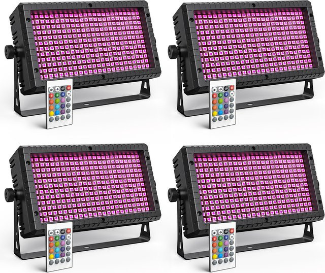 U'King 4er Set LED Wall Wash Licht, 60W 3in1 RGB Strobe Effekt, DMX512 DJ Wash Bar Bühnenbeleuchtung in Schwarz - Bild 1