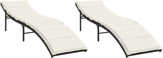 vidaXL Sonnenliegen Set aus 2 Stück in Schwarz aus Poly Rattan mit wetterfesten Auflagen und verstellbarer Kopfstütze, B/T/H: 55 x 199 x 50/68/82/89 cm - Bild 1