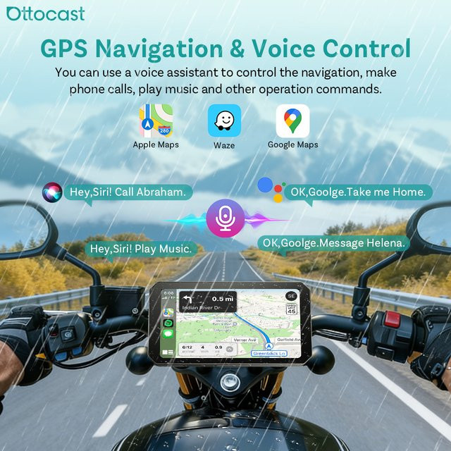Ottocast Motorrad Smart Display Navigationssystem mit Dashcam Front- und Heckaufzeichnung, Split-Screen-Anzeige, IP67 und TPMS, Schwarz - Bild 1