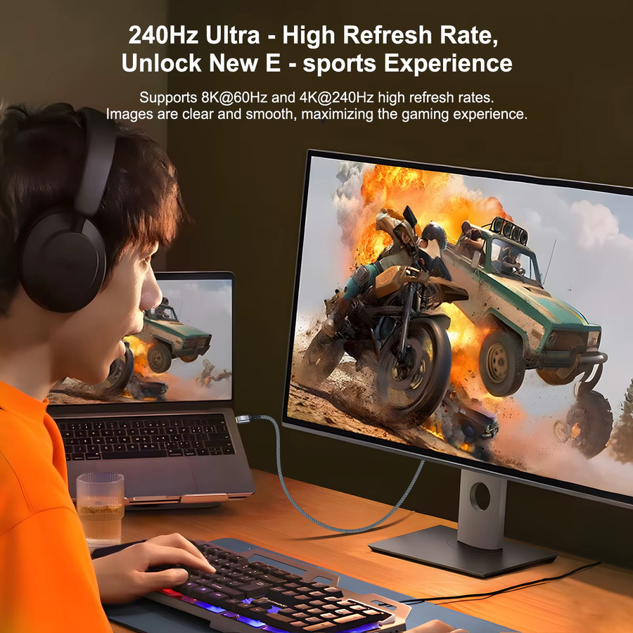 Nephy HDMI 2.1 Kabel 8K Ultra High Speed in Grau für PC, Laptop und HD TV mit 48Gbps, 8K@60Hz und 4K@120Hz, unterstützt eARC, ARC und HDR - Bild 2