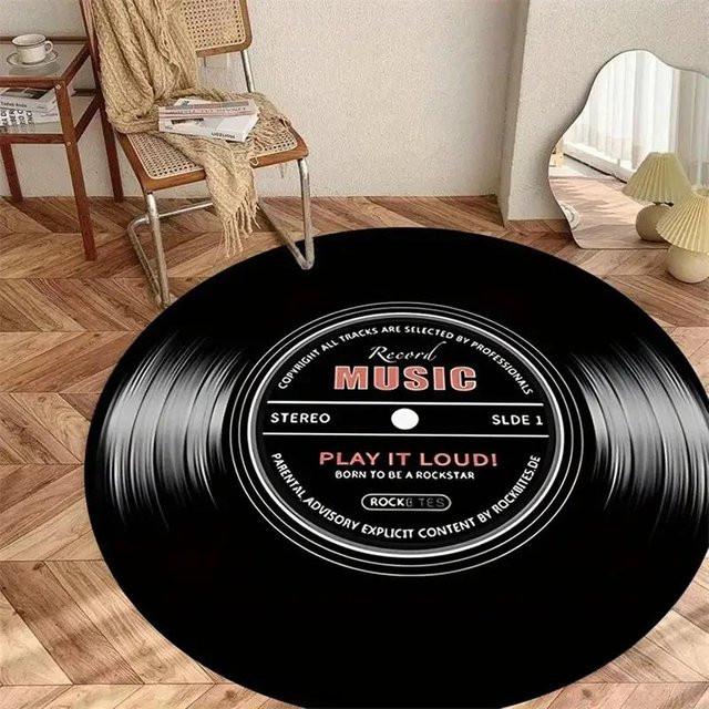 Lodestar Vintage Schallplatten Bodenmatte in Braun und Schwarz, rund, rutschfest und fleckenbeständig, Durchmesser: 80 cm - Bild 1