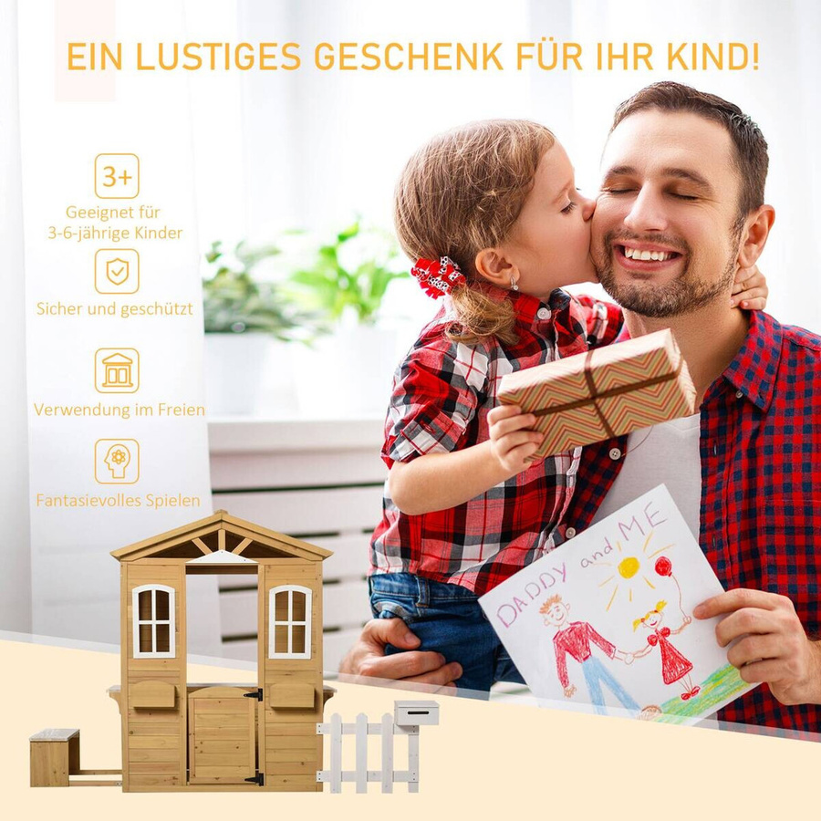 Outsunny Kinderspielhaus aus Holz in Gelb und Weiß, B/H/L: 119 x 205 x 140 cm - Bild 3